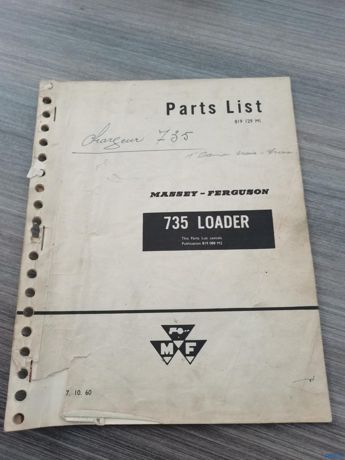 Catalogue de pièces détachées pour chargeur Massey-Ferguson 735