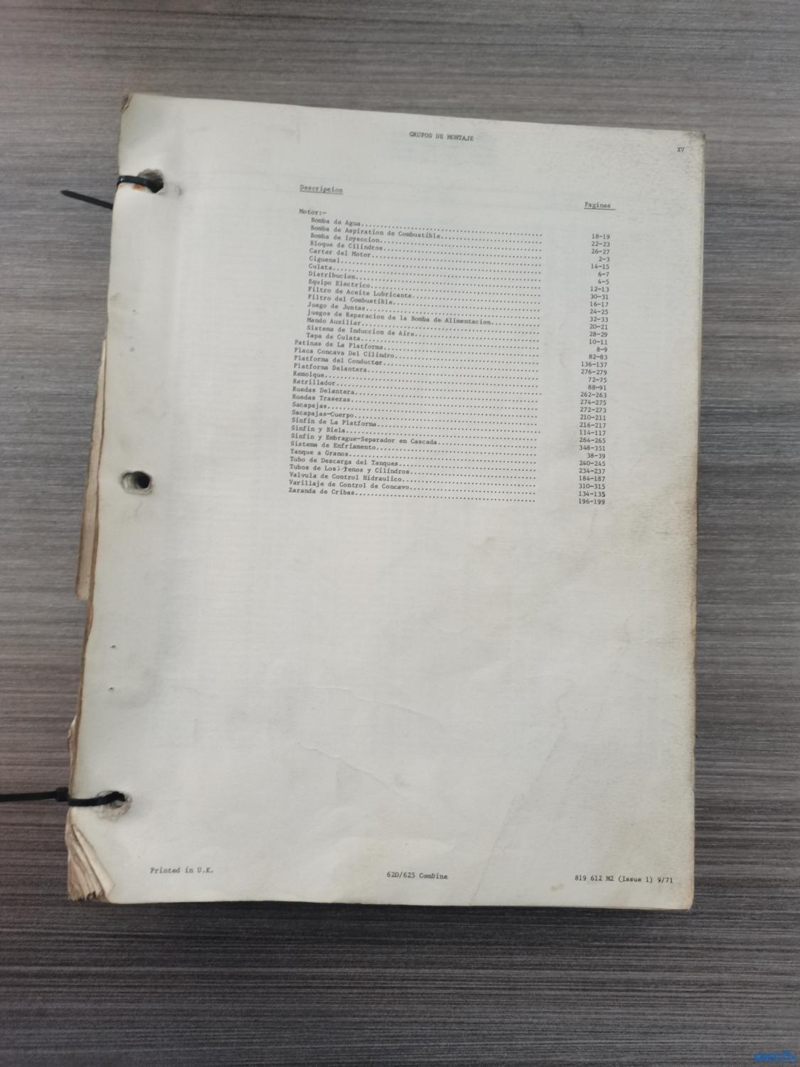 Catalogue de pièces détachées pour moissonneuse Massey-Ferguson 620/625