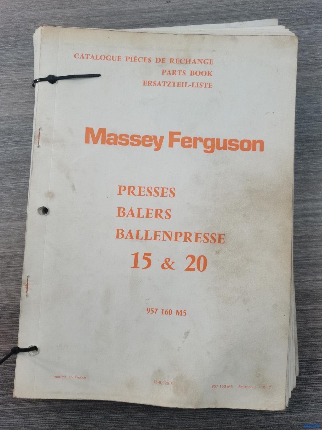 Catalogue de pièces détachées pour presse, balers et ballenpresse 15 et 20 Massey-Ferguson