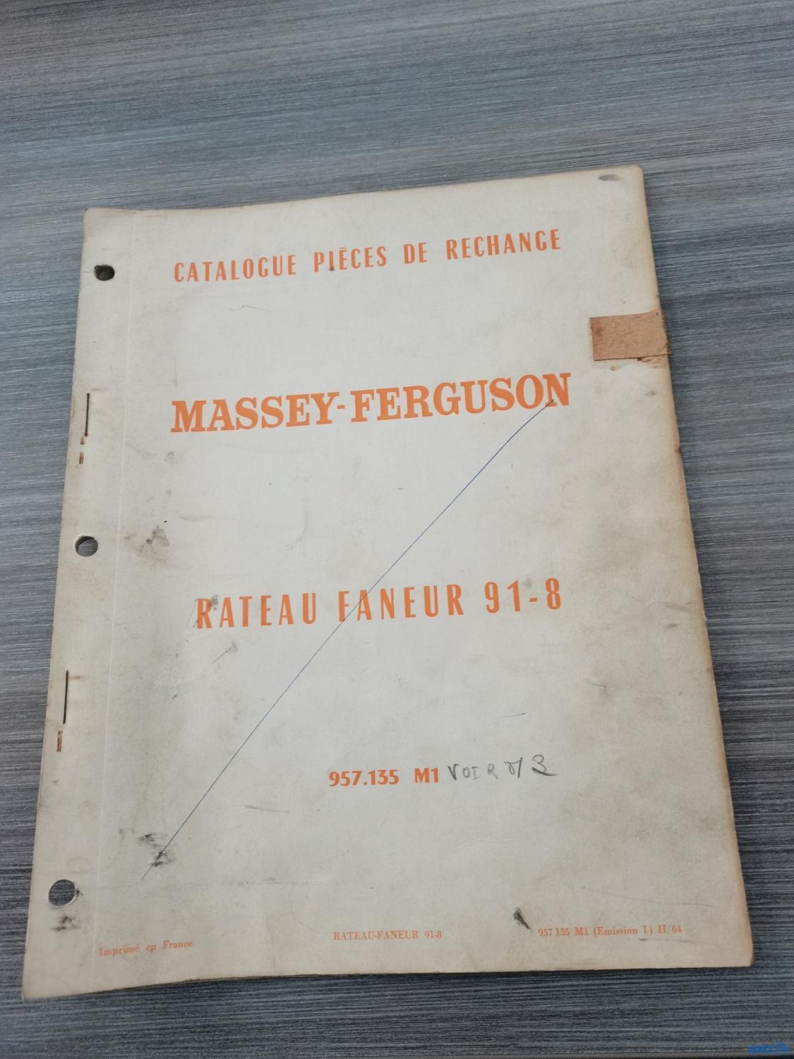 Catalogue de pièces détachées pour rateau faneur 91-8 Massey-Ferguson